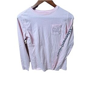 Vineyard Vines Long Sleeve Vintage Whale Print Top XXS Flamingo Pink Distressed